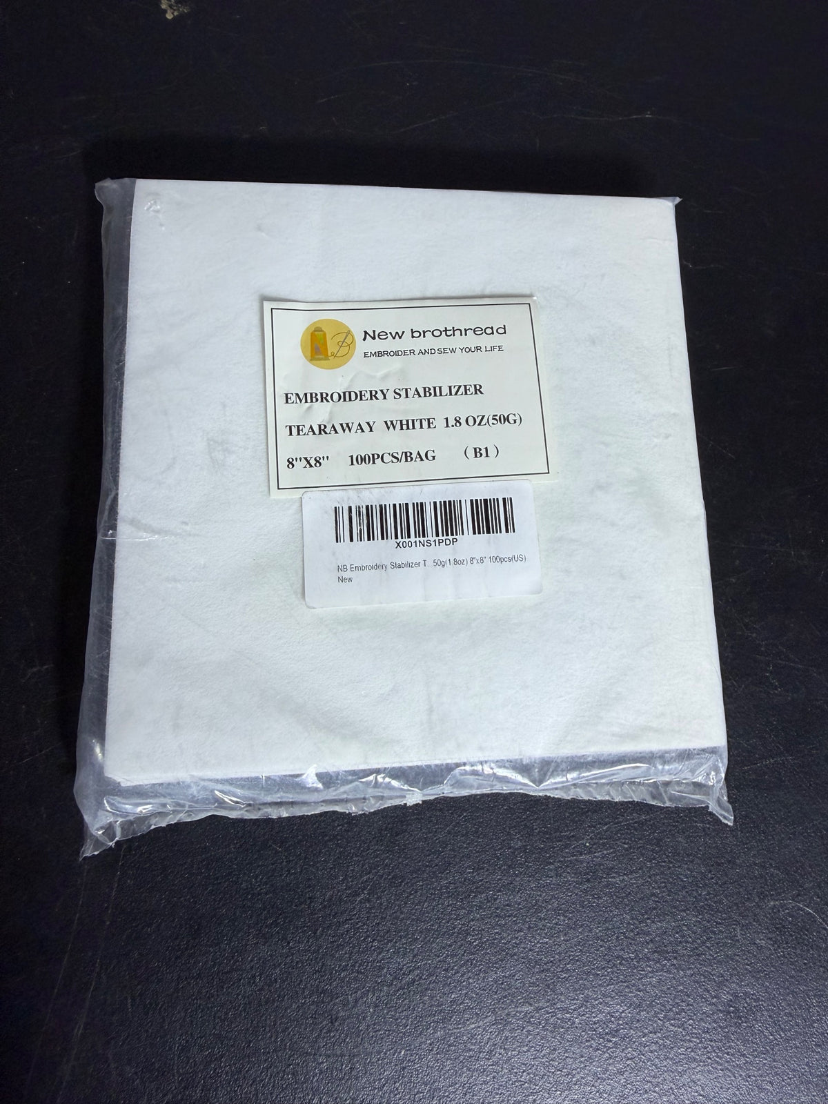 New brothread Tearaway Embroidery Stabilizer White 8"x8" 100 Sheets - Wormhole Thrift